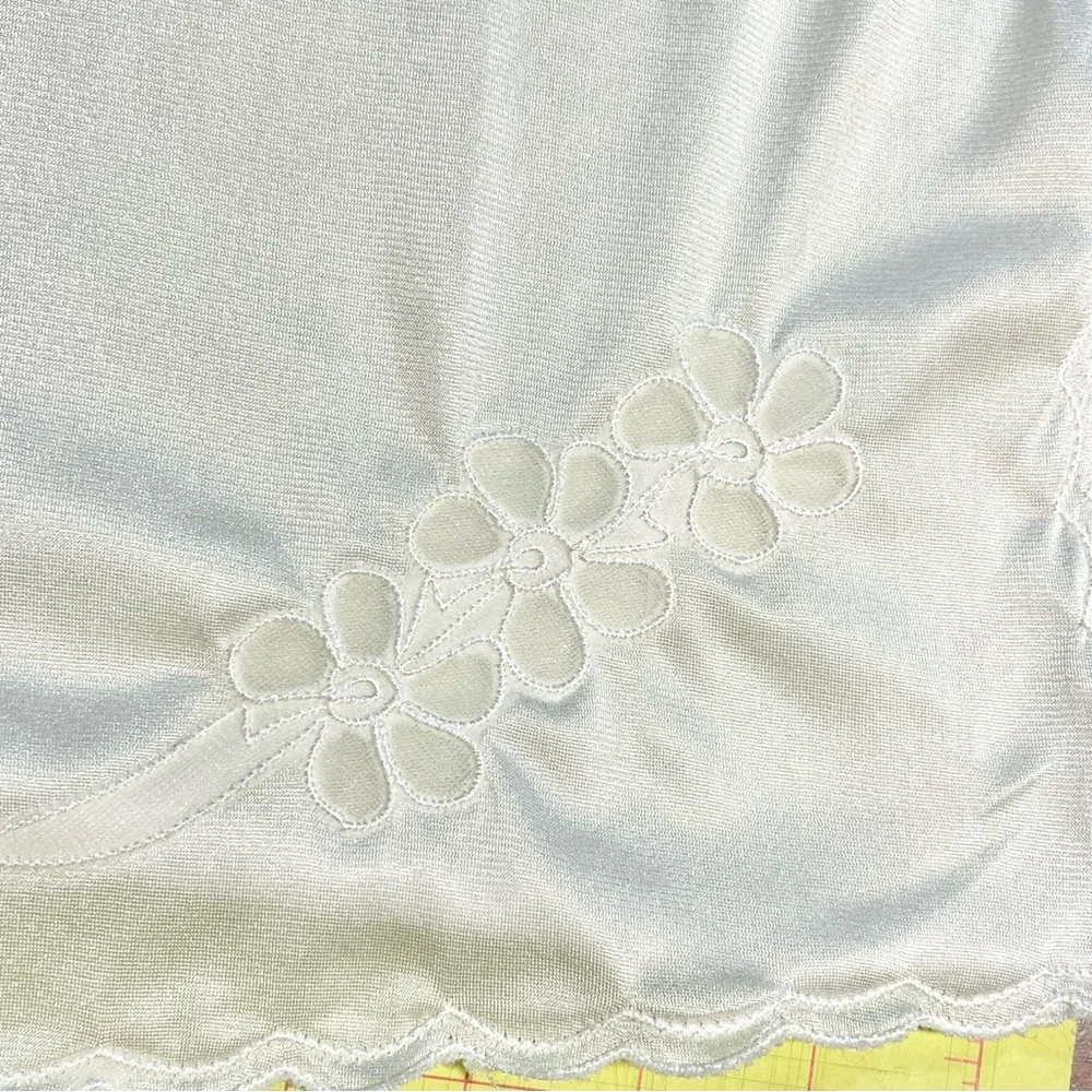 VINTAGE nylon silky dress slip full length maxi embroidered floral elastic waist - Picture 10 of 14